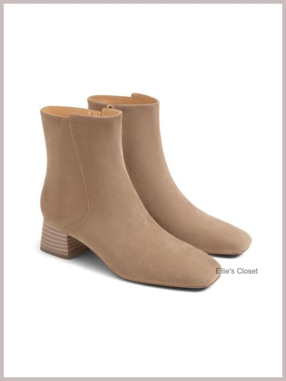 Square Toe Ankle Boots Chunky Low Block Heel Side Zip Womens Booties